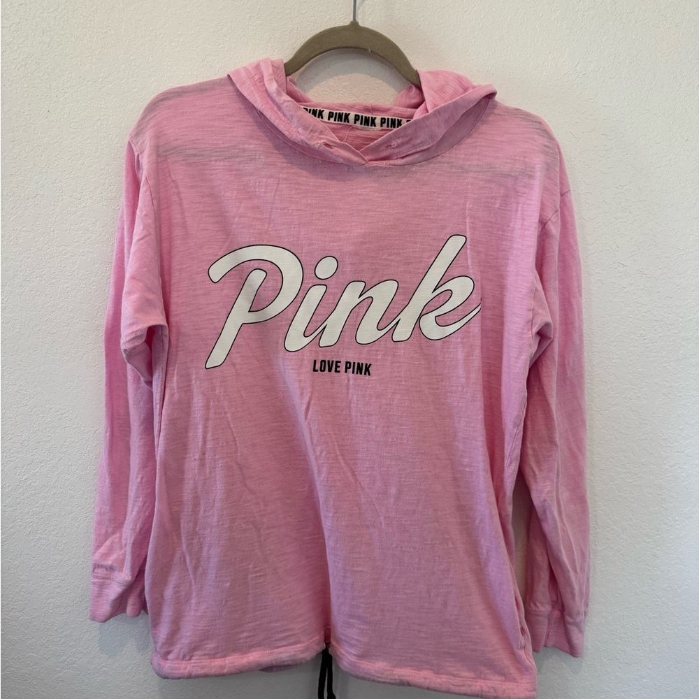 PINK Victoria's Secret Light Pink Hooded Long-Sleeve Tee with Logo